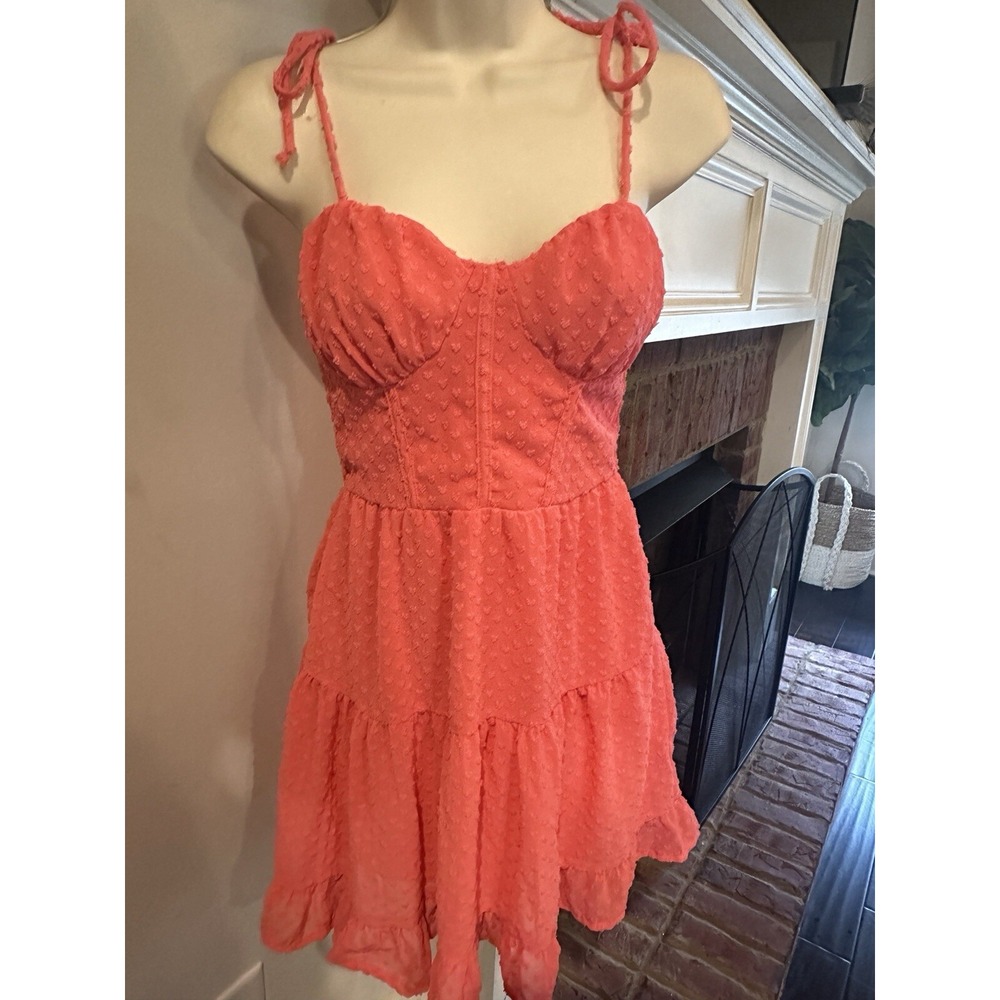 Wild Fable Coral Clip Dot Mini Tie Shoulder Sun Dress XS NWOT